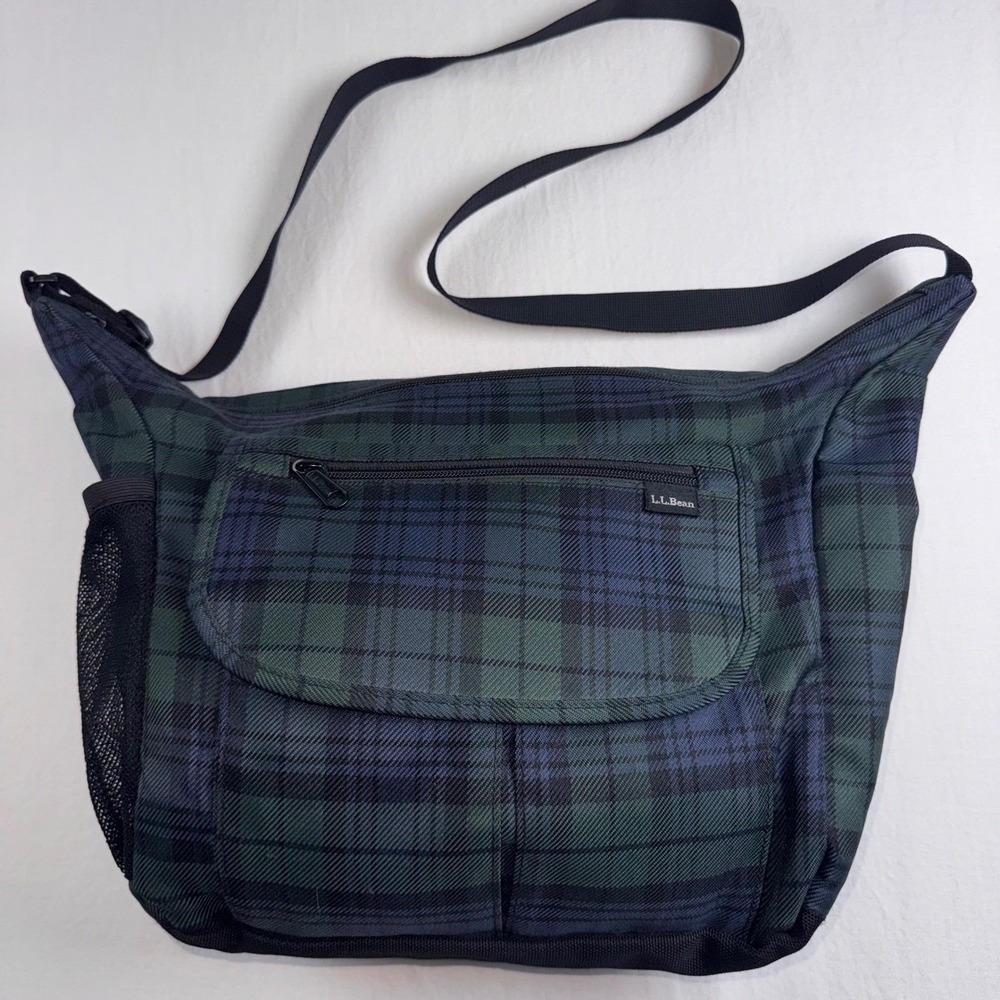 LL Bean Messenger Bag Womens OS Green Plaid Black Watch Tartan Crossbody FHB6